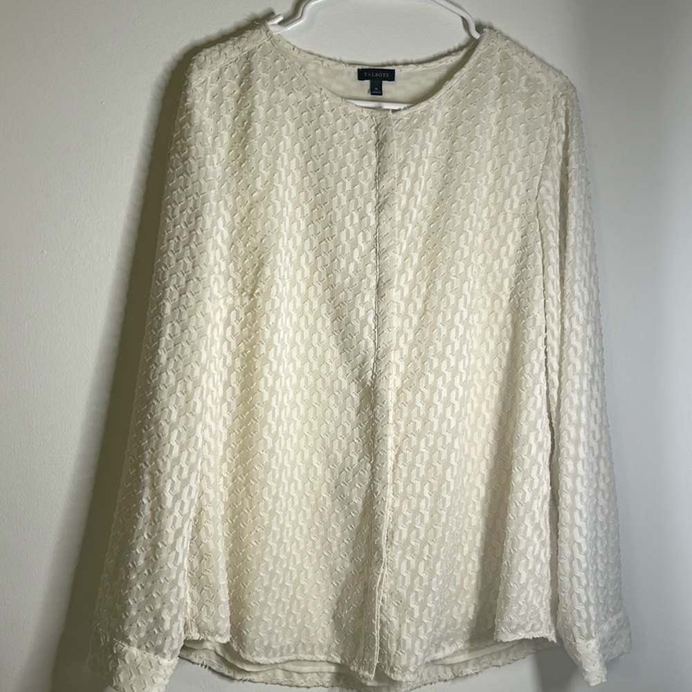 Talbots Cream Textured Long-Sleeve Blouse